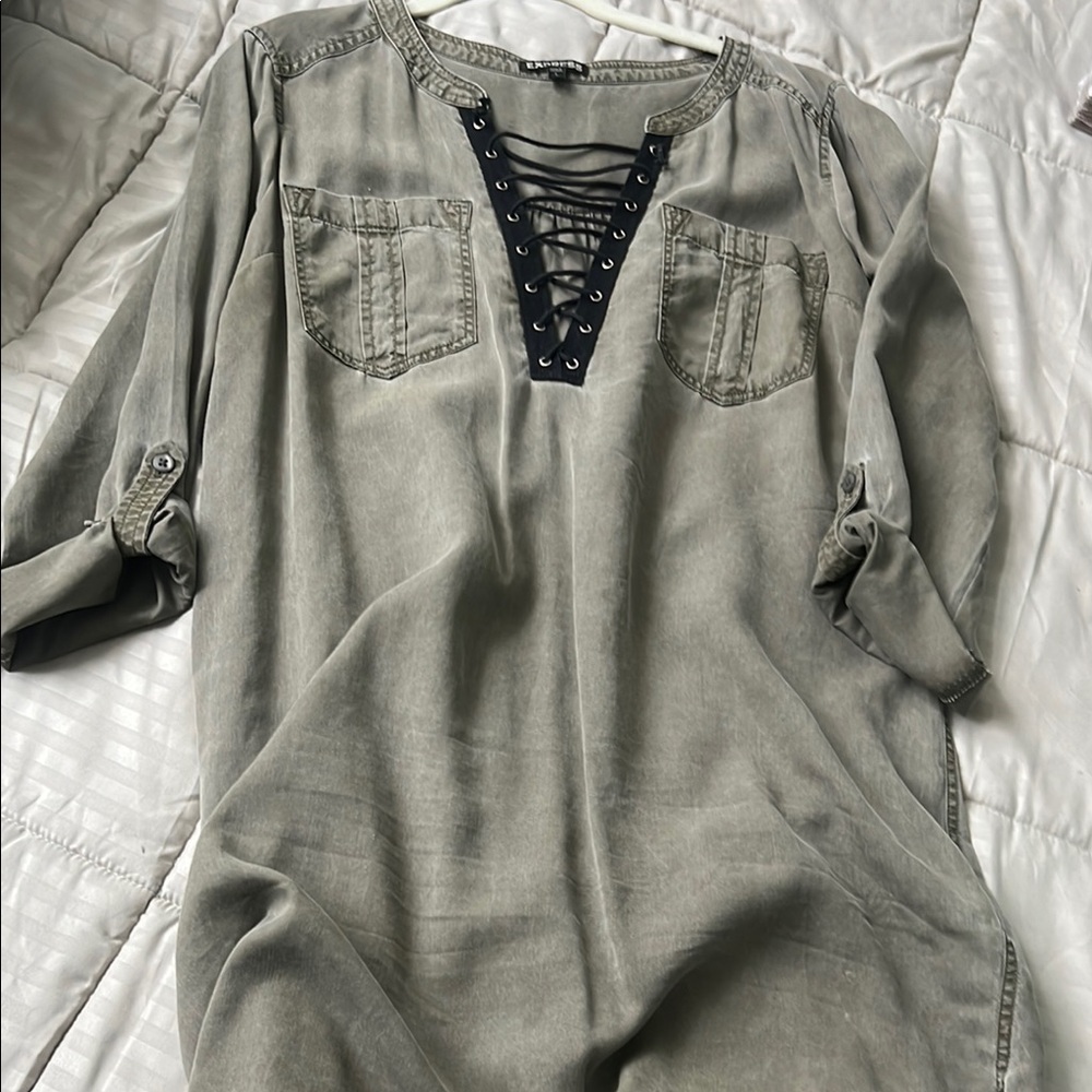 Express Gray Lace-Up Mini Dress